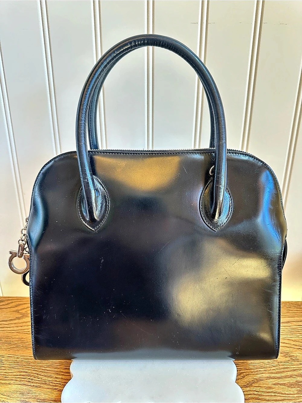 Salvatore Ferragamo Gancini Zip Satchel Black Satchel